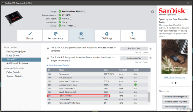 sandisk ssd dashboard