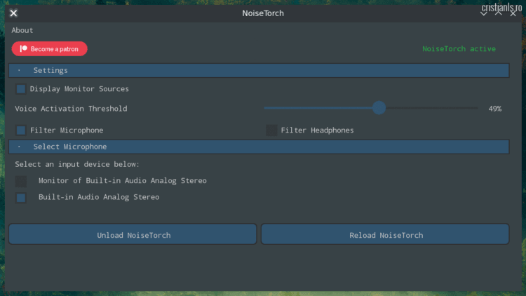 NoiseTorch - Aplicatie pentru anularea zgomotelor în Linux