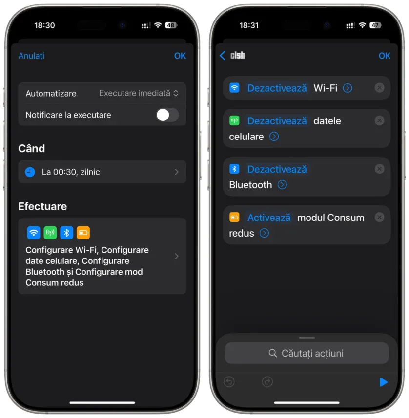 Automatizarea din toul nopții configurată cu Scurtături (Shortcuts) din iPhone