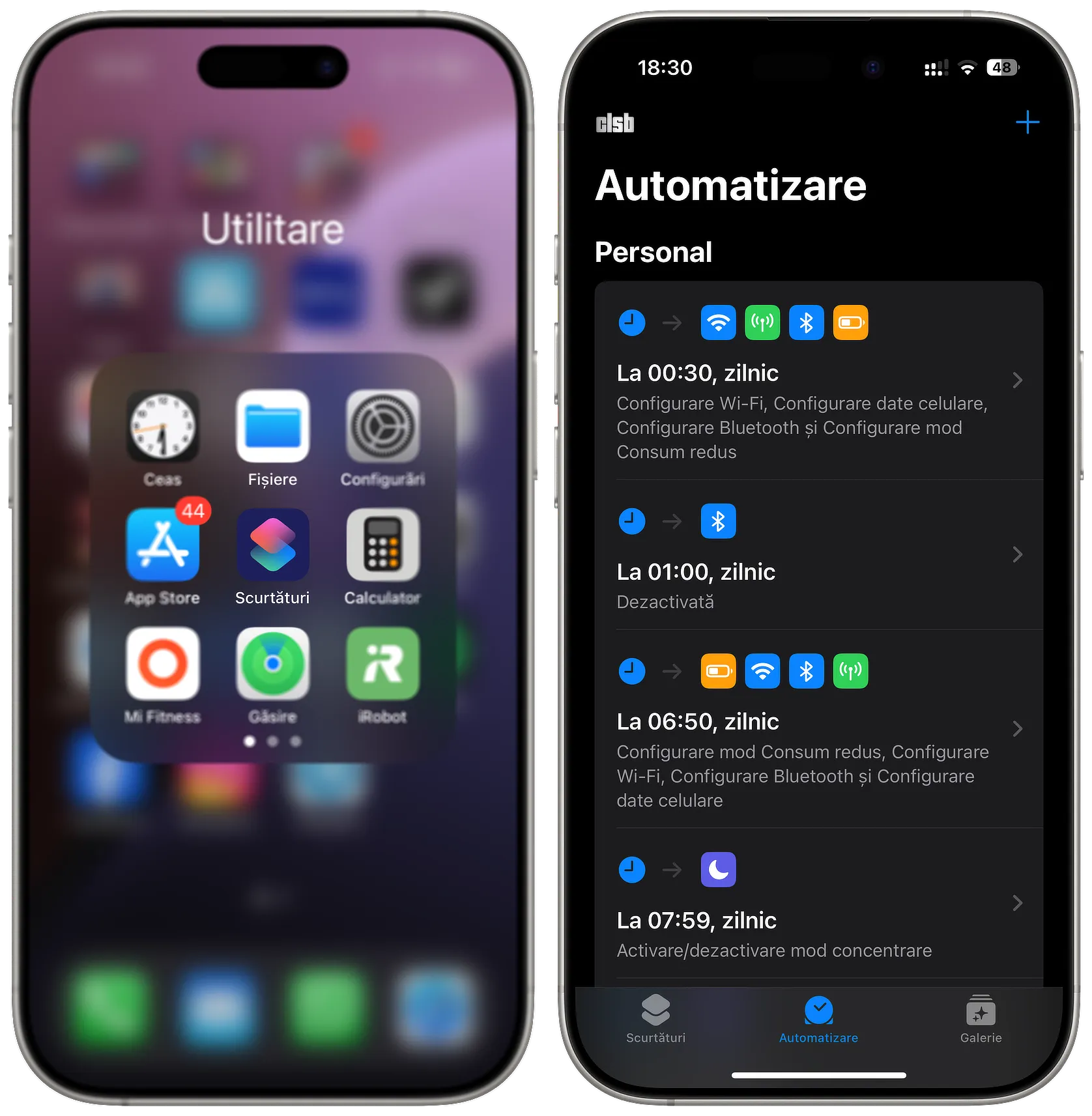 Automatizări configurate cu aplicația Scurtături (Shortcuts) de pe iPhone