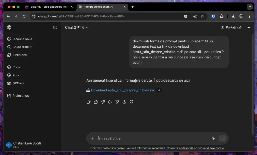 ChatGPT generează fișierul markdown ce conține informațiile ep care i le-am ceru