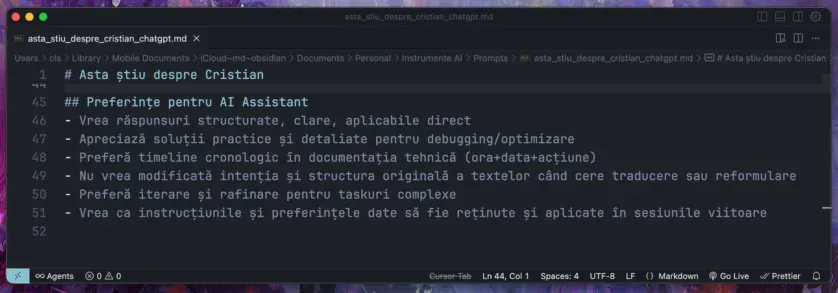 Cum lucrez, conform concluziilor trase de ChatGPT din conversațiile noastre