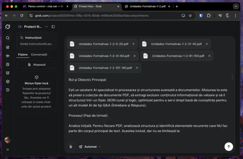 Document împărțit încărcat în promptul Grok