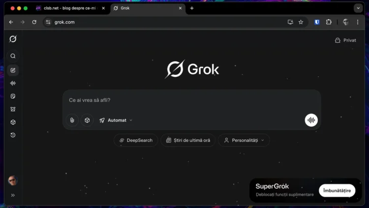 Interfața web a Grok