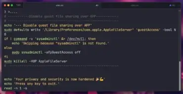script de configurare în terminalul macOS