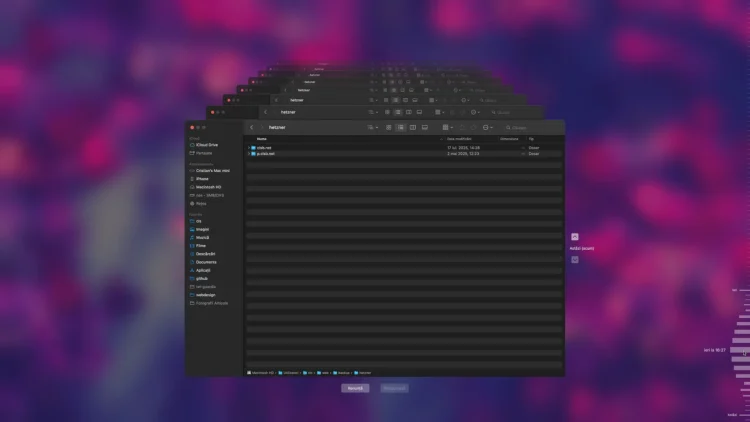 Interfața de restaurare a fișierelor din Time Machine