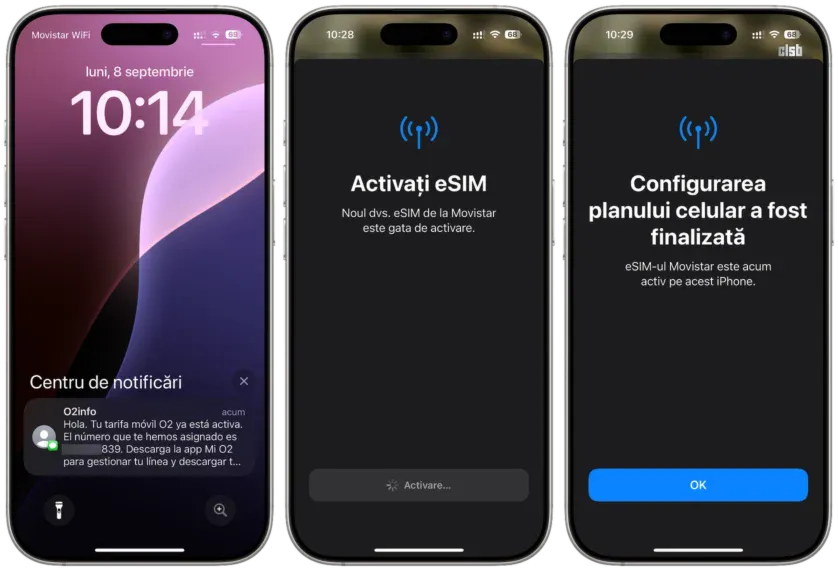 eSIM movistar instalat și activat pe iPhone