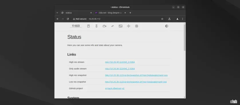 Integrare camere Yi Home în Home Assistant cu Yi-hack: interfața web
