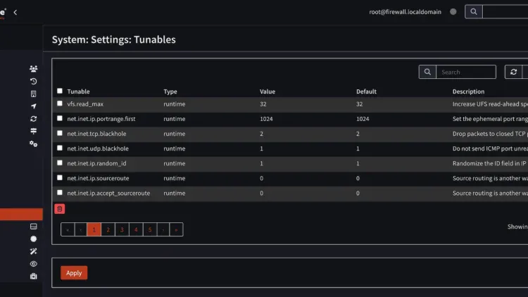 OPNsense System > Settings > Tunables
