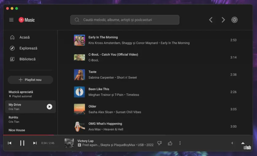 Playlist în YouTube Music