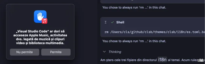 Visual Studio Code vrea să acceseze datele Apple Music