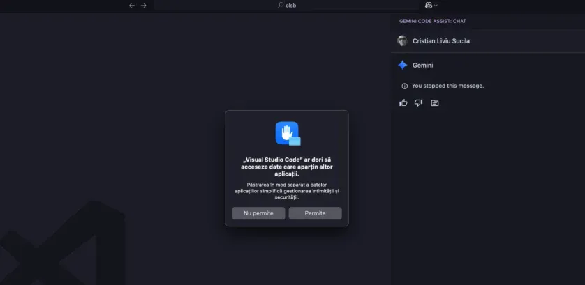 Visual Studio Code vrea să acceseze datele altor aplicații