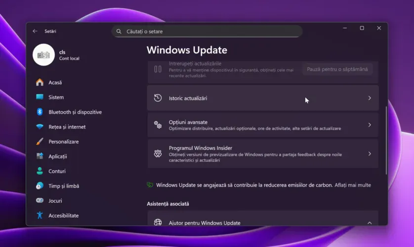 Istoric actualizări instalate în Windows 11