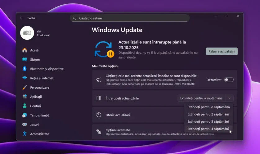 Amânarea actualizărilor Windows 11