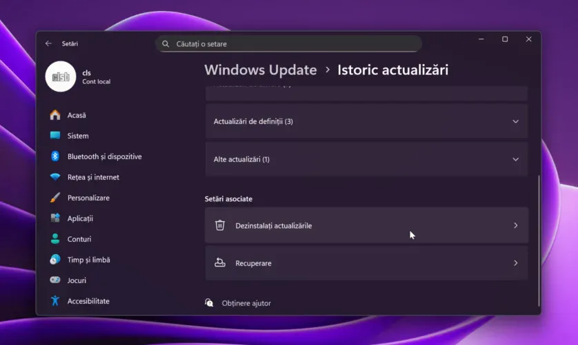 Dezinstalare actualizări Windows 11