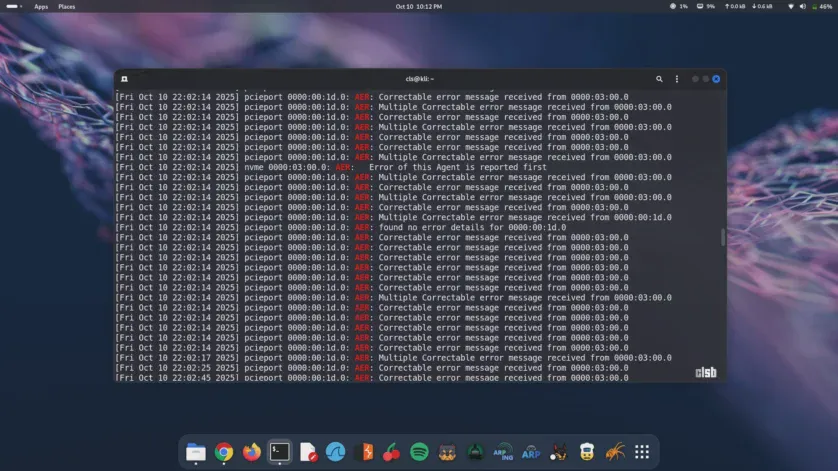 Erori AER în Kali Linux
