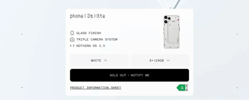 Nothing Phone 3 (a) Lite - Sold out