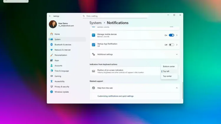 Repoziționare notificări de volum, luminozitate, etc (sursa: Windows Central)