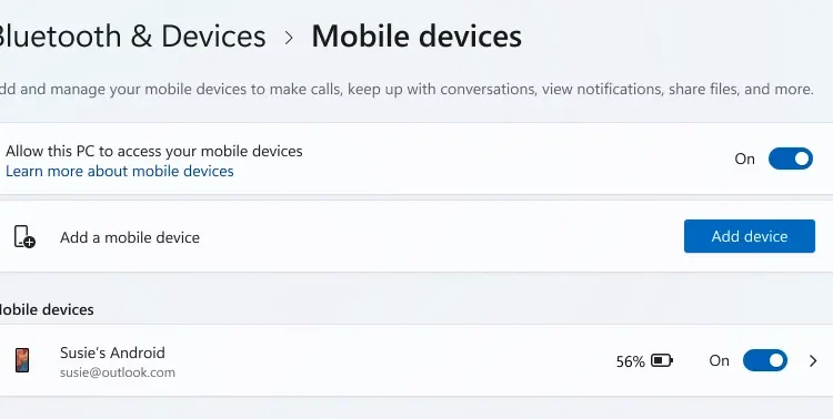 Telefonul Android în Windows 11