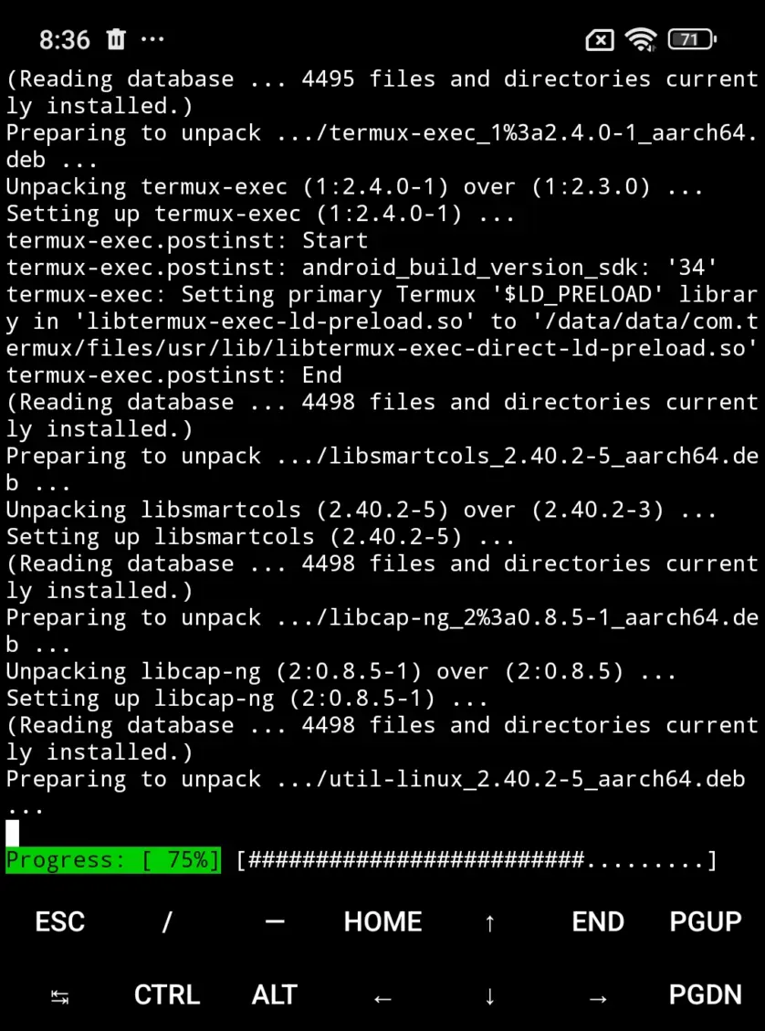 Termux în Android: actualizare pachete