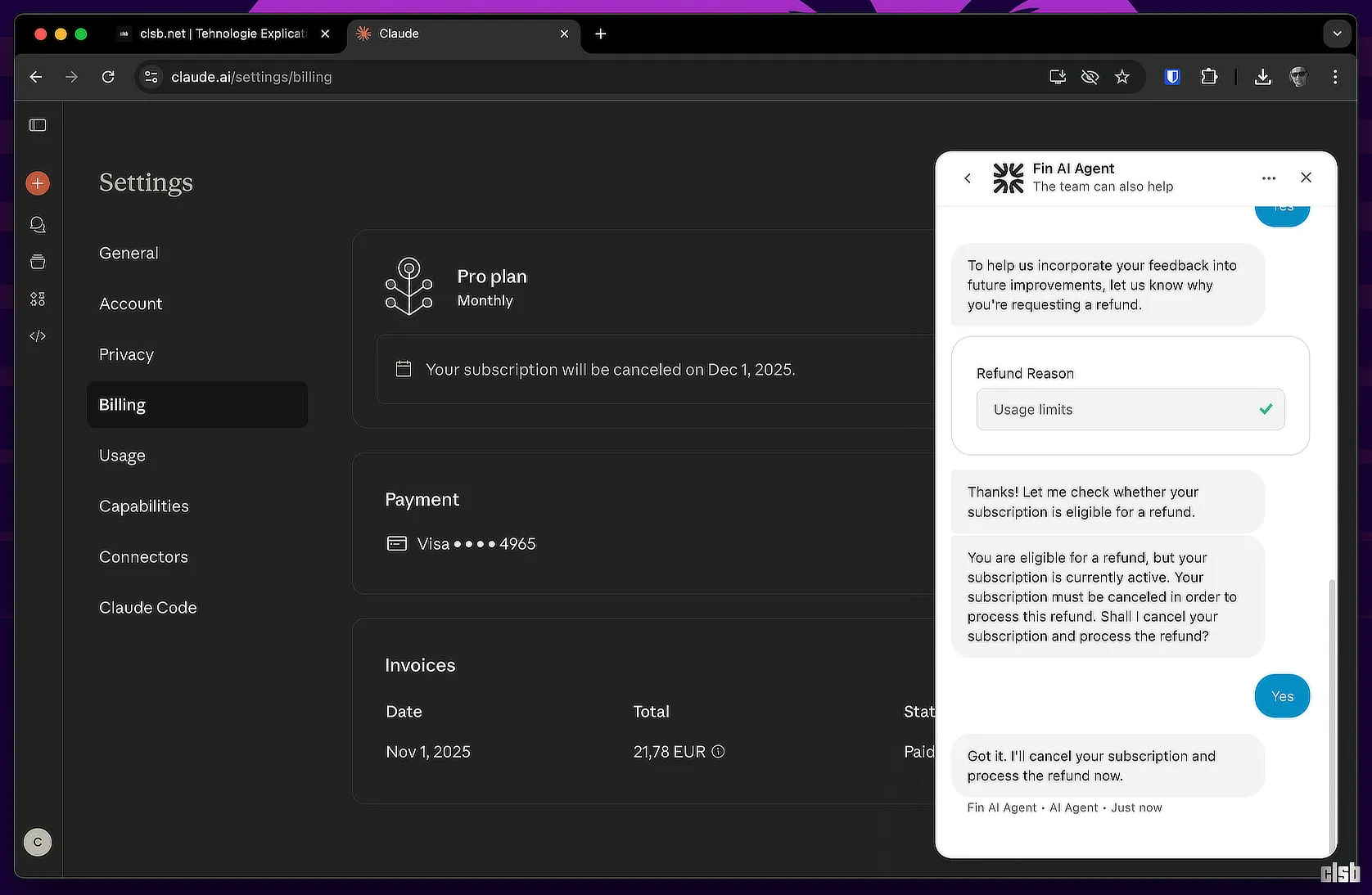 Anulare bonament la Claude