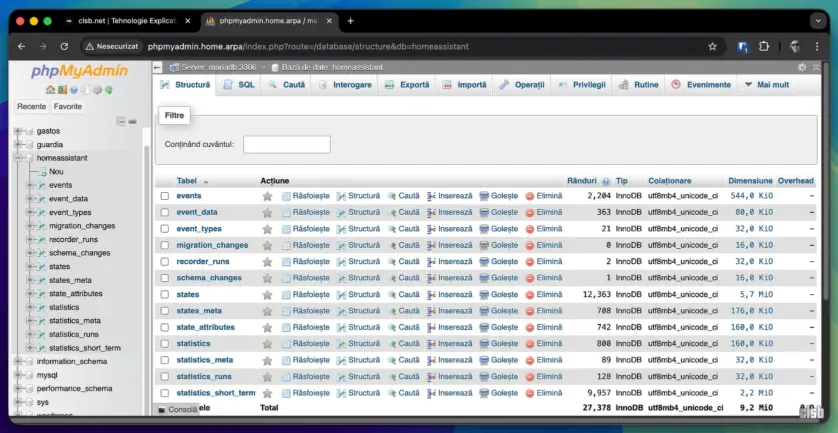baza de date home assistant