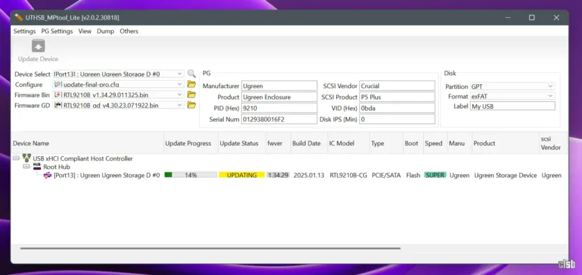 Carcasă Ugreen cu cip RTL9210B - flash firmware