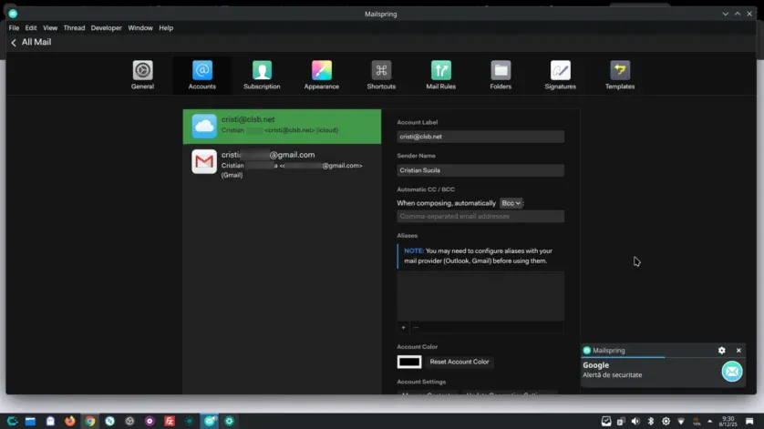 Mailspring - cont GMail adăugat