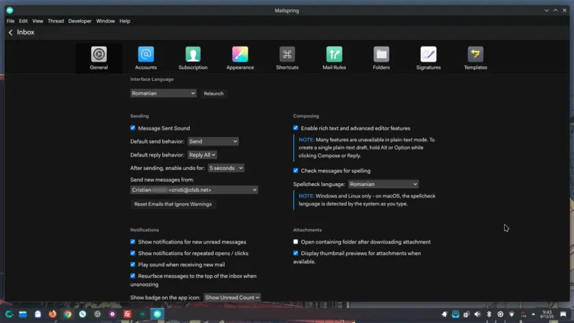 Mailspring - limba română