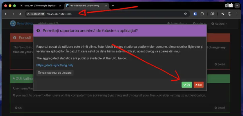 Configurare instanță server Syncthing