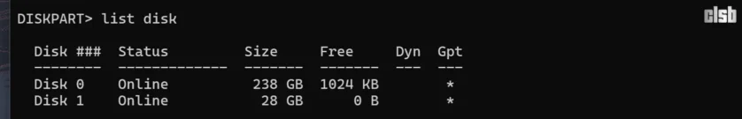 discul protejat la scriere - diskpart - list disk