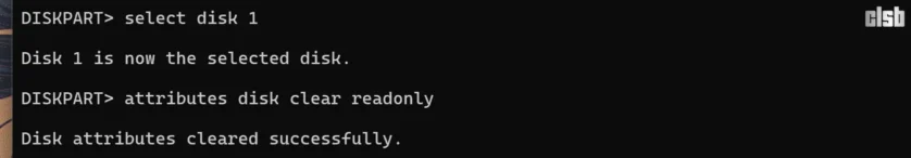 discul protejat la scriere - diskpart - select disk