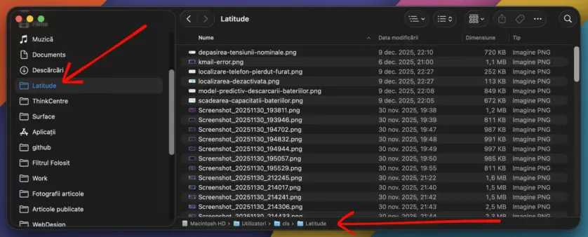 Folderul de screenshots de pe Latitude mapat pe mac Mini