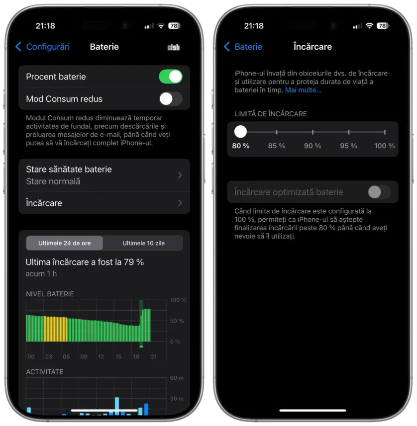 limitare încărcare baterie