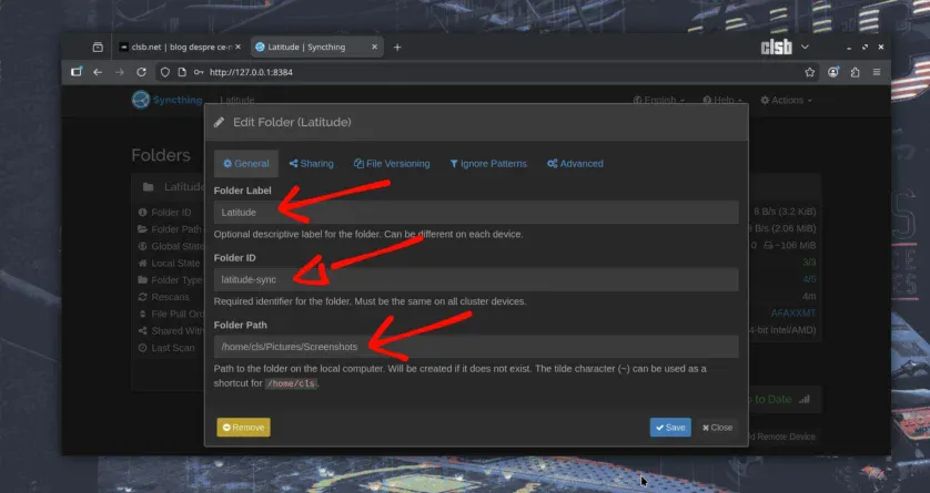 Partajarea folderului local în Latitude