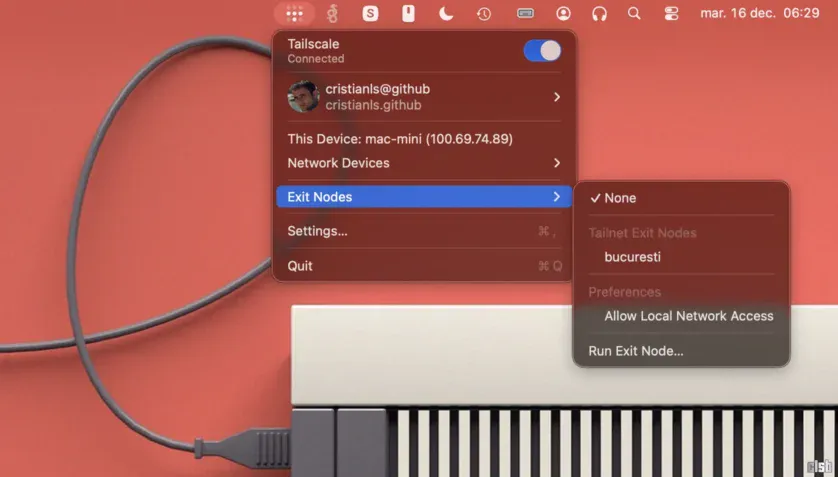 Tailscale applet în macOS