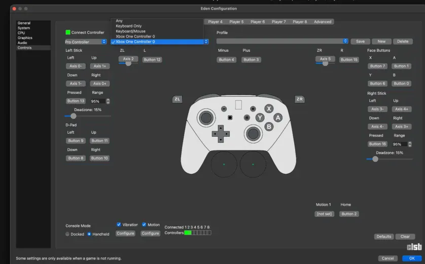 configurare controller Xbox în Eden Emulator