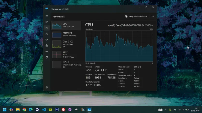 Consum de resurse Windows 11 pe Surface Pro 5