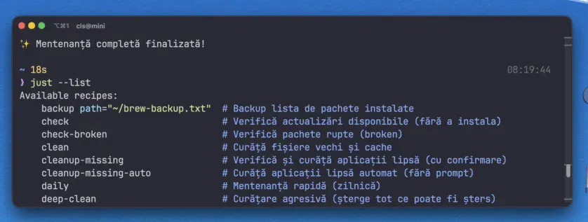 Just: acțiuni disponibile