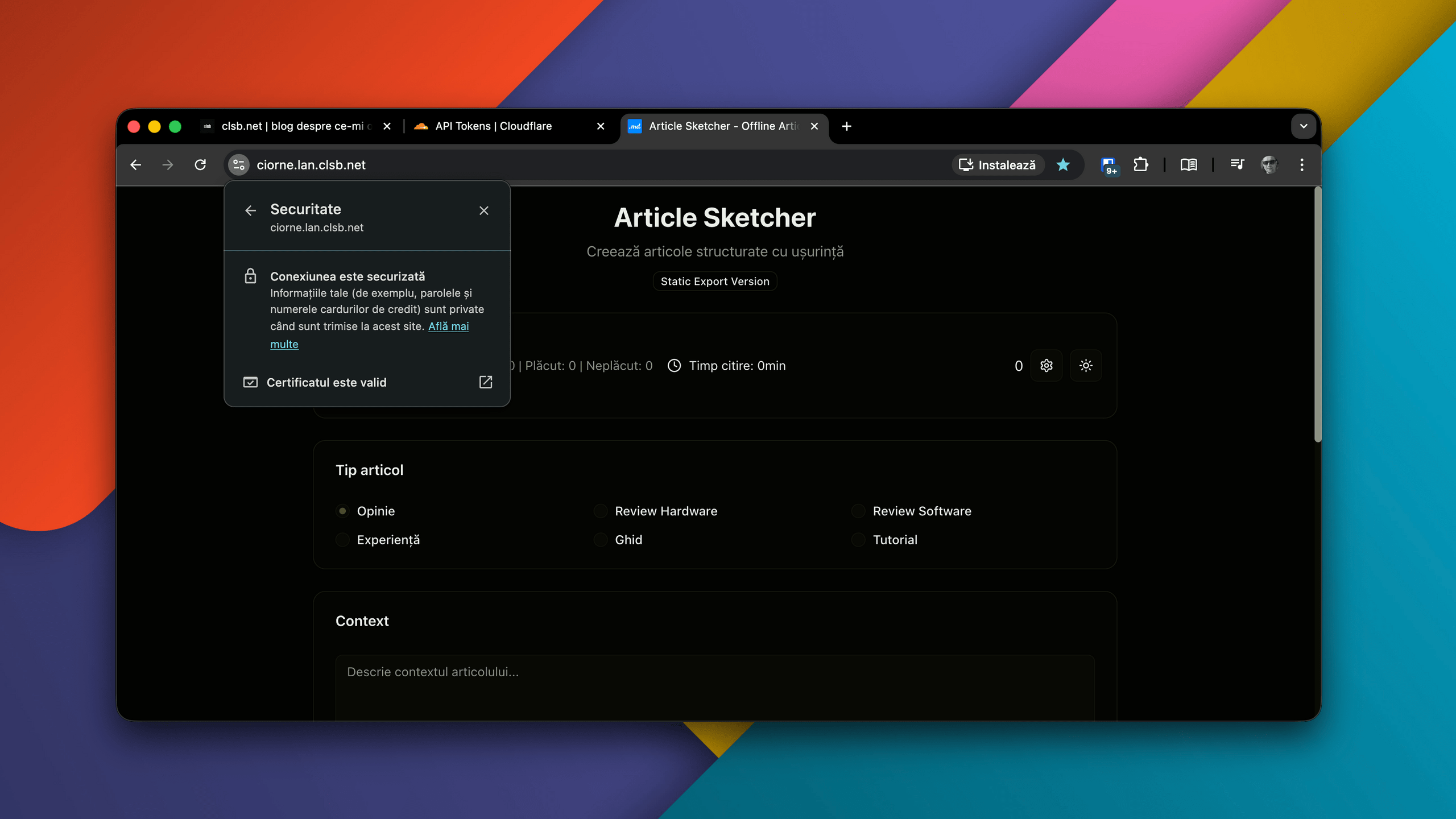 Certificat SSL pentru aplicație locală