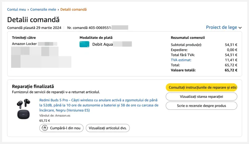 Detalii comandă Redmi Buds 5 Pro