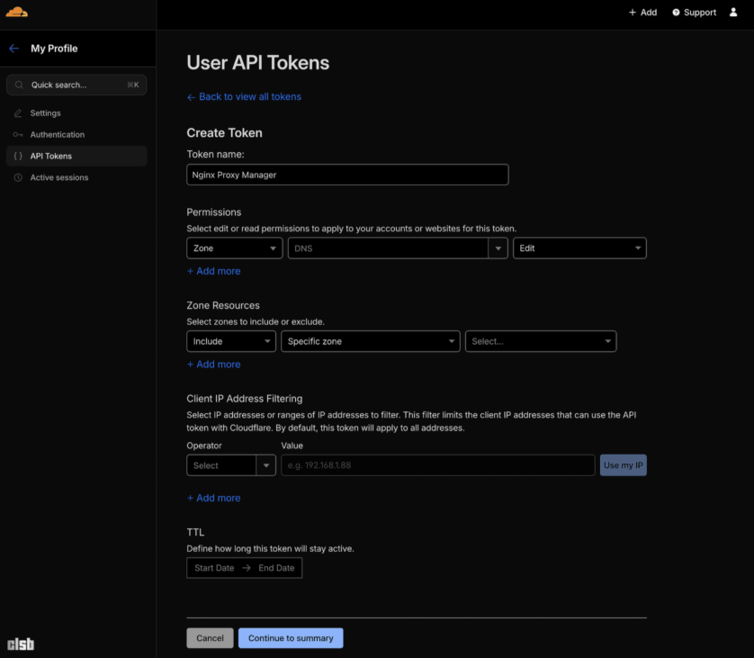 Generare API Token în Cloudflare
